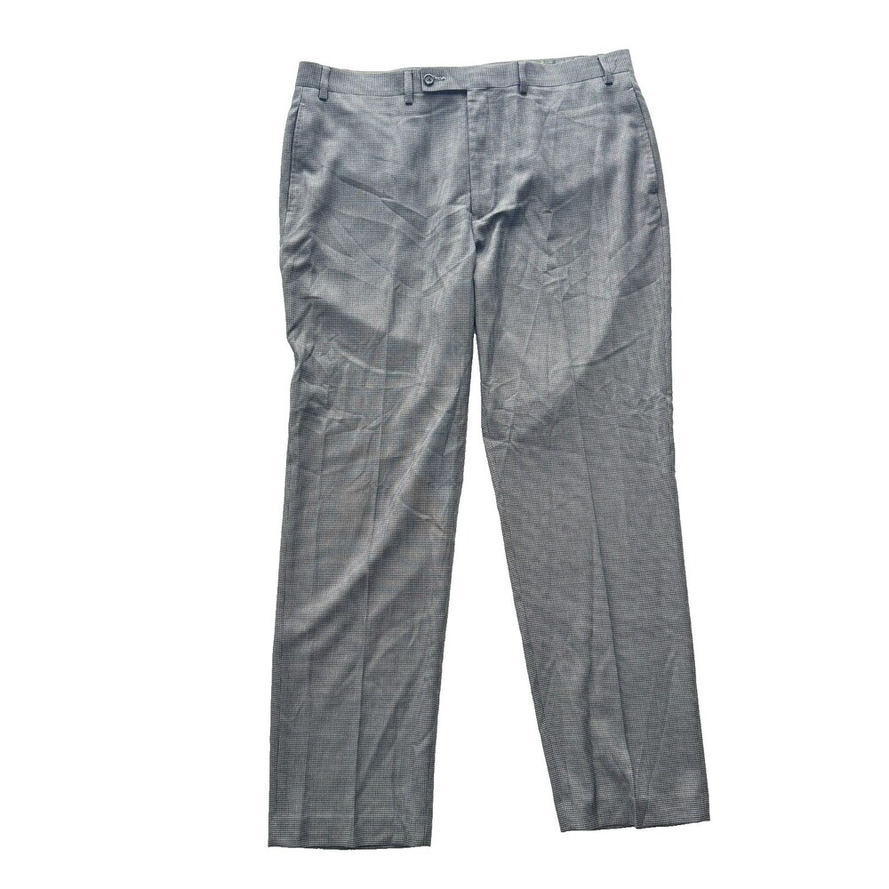 Lauren Ralph Lauren Mens 38x32 Gray Houndstooth Flat Front Dress Pants Poly
